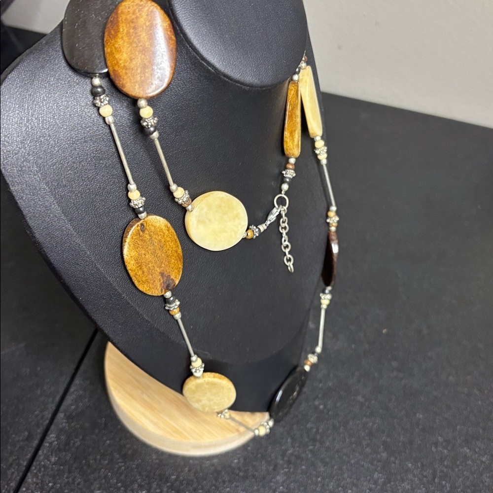 Vintage Brass & Bone Necklace Retro Tribal Bohocore Brown Brass Beaded - Picture 5 of 7